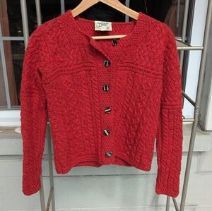 Carraig Donn Wool Chunky Knit Sweater Red Size Med